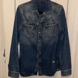 Valentino Distressed Star Embossed Denim Shirt